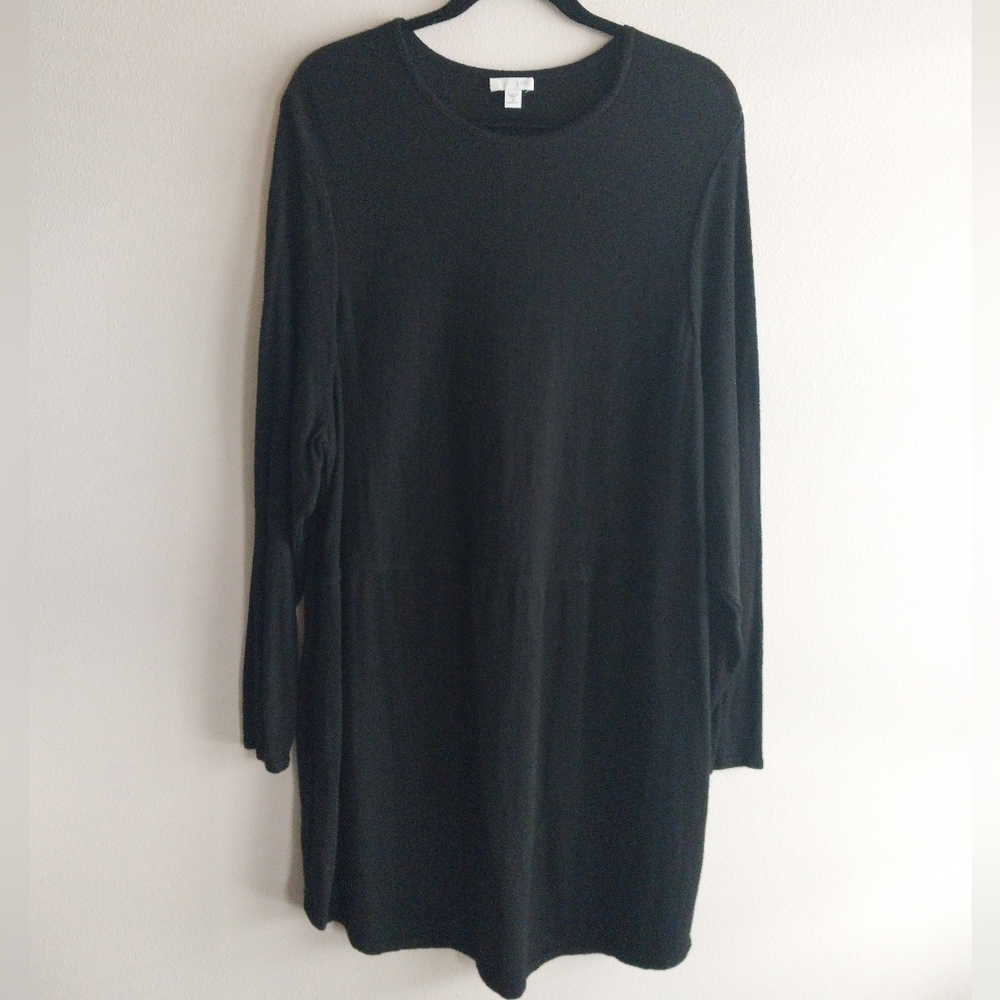 J. Jill Black Long Sleeve Lightweight Viscose Wool Blend Midi Dress